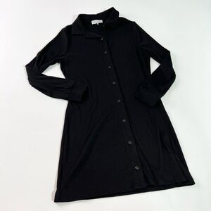 WAYF Shirt Dress Women's Medium Black Button Up Long Sleeve Classic Ribbed